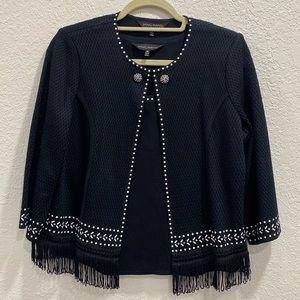 Ming Wang Embellished Sweater Cardigan Set Tank Size M Black